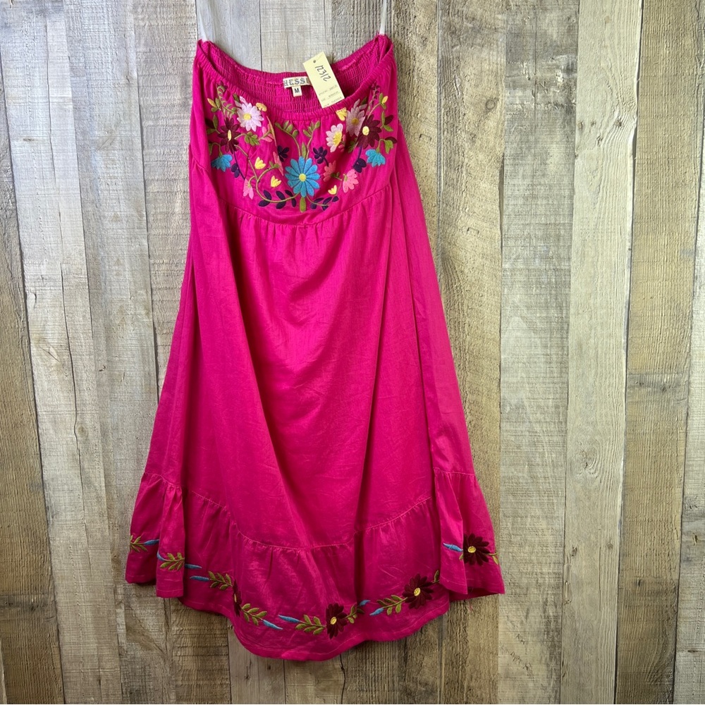 Hessi Medium Fuschia Sleeveless Pull-On Dress with Embroidered Flowers